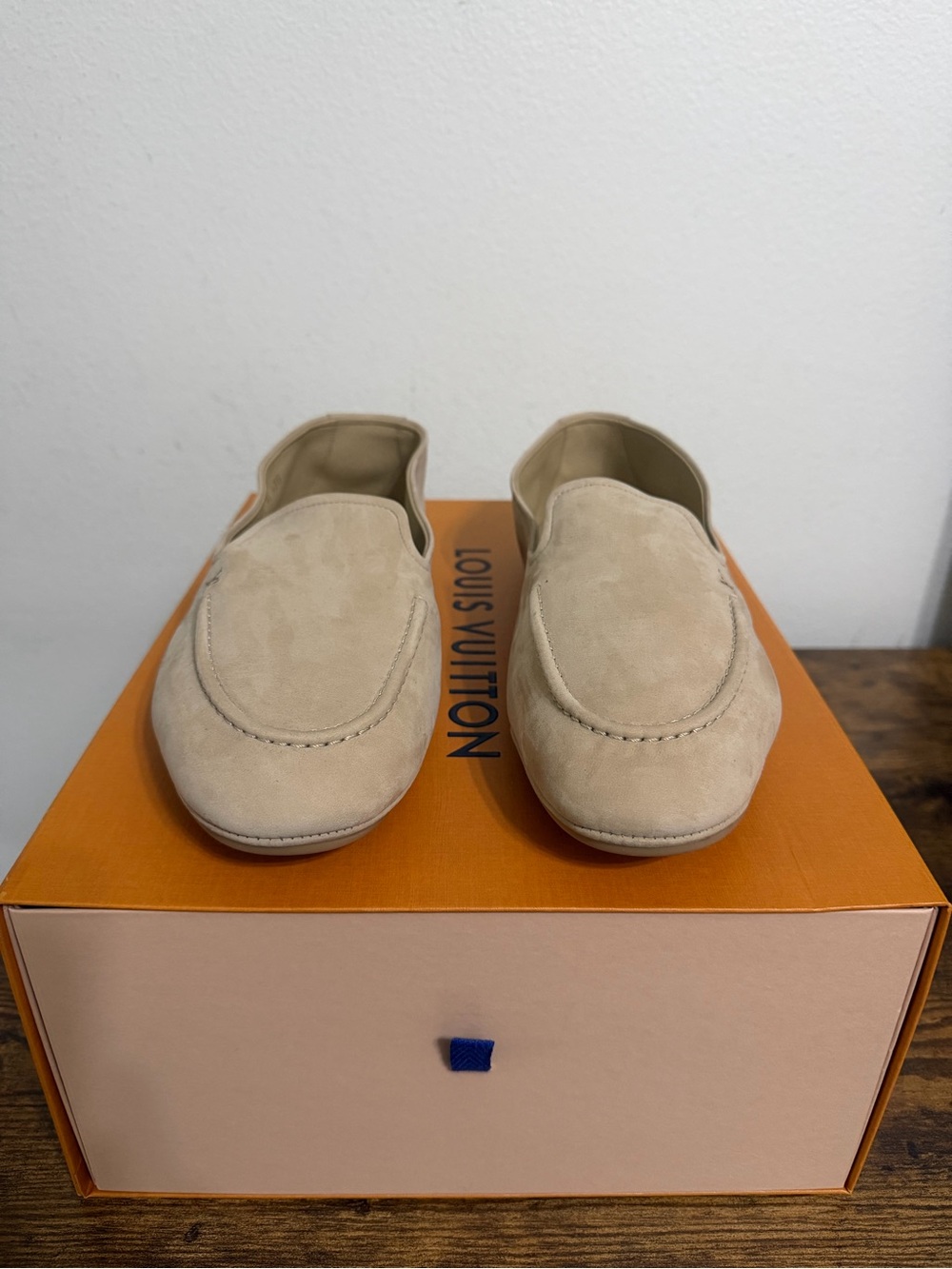 Louis Vuitton Beige Suede Slip-On Loafers